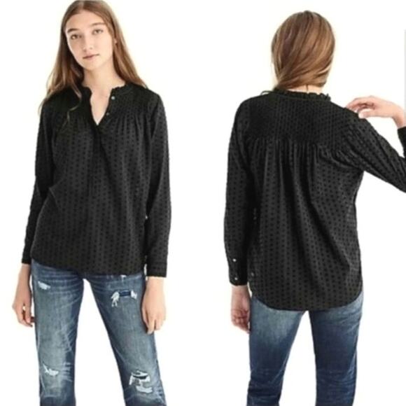 Point Sur J Crew Navy Swiss Dot Blouse Vintage Style Ruffle Collar Relaxed 14 - Picture 7 of 15